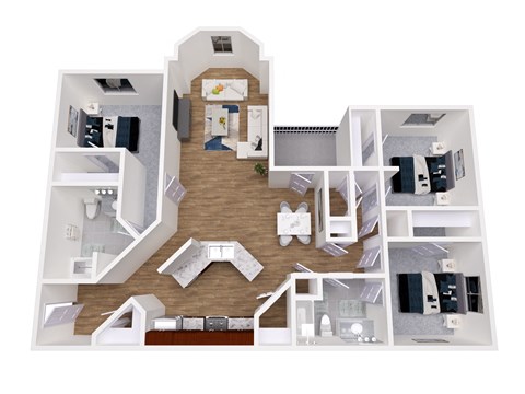 Floor plan for 3 beds, 2 baths, 1555 sqft